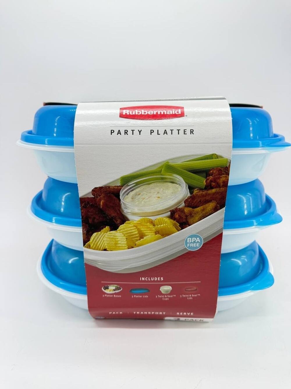 Rubbermaid Party Platter Set Blue Lids BPA Free Made in USA New 2.50 lb